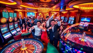 Gambling excitement at XX88 casino with vibrant tables, slot machines, and engaging players.