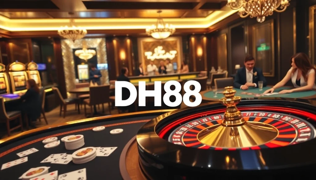 DH88 casino scene featuring players engaged in high-stakes games at a luxurious gambling table.