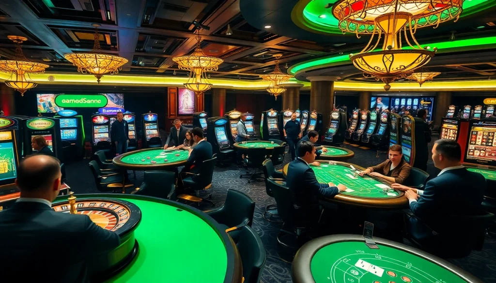 Experimente a emoção de jogar na aa888 com jogadores em mesas de cassino luxuosas e máquinas caça-níqueis vibrantes.