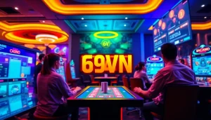 Experience thrilling gaming at 69VN's vibrant online casino atmosphere, featuring poker and baccarat action.