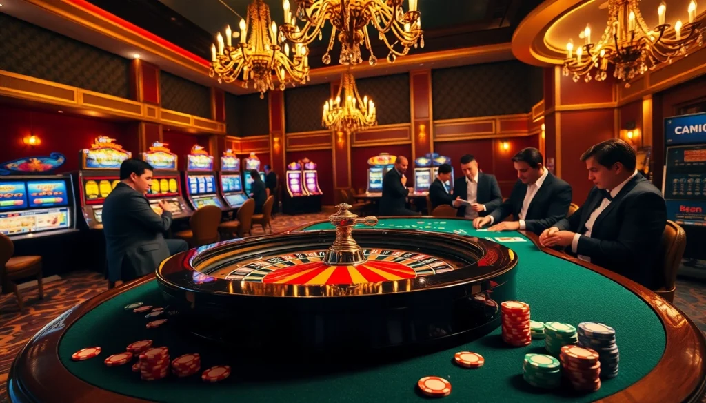 P3 Com gamblers playing at dynamic casino tables filled with excitement and luxury.