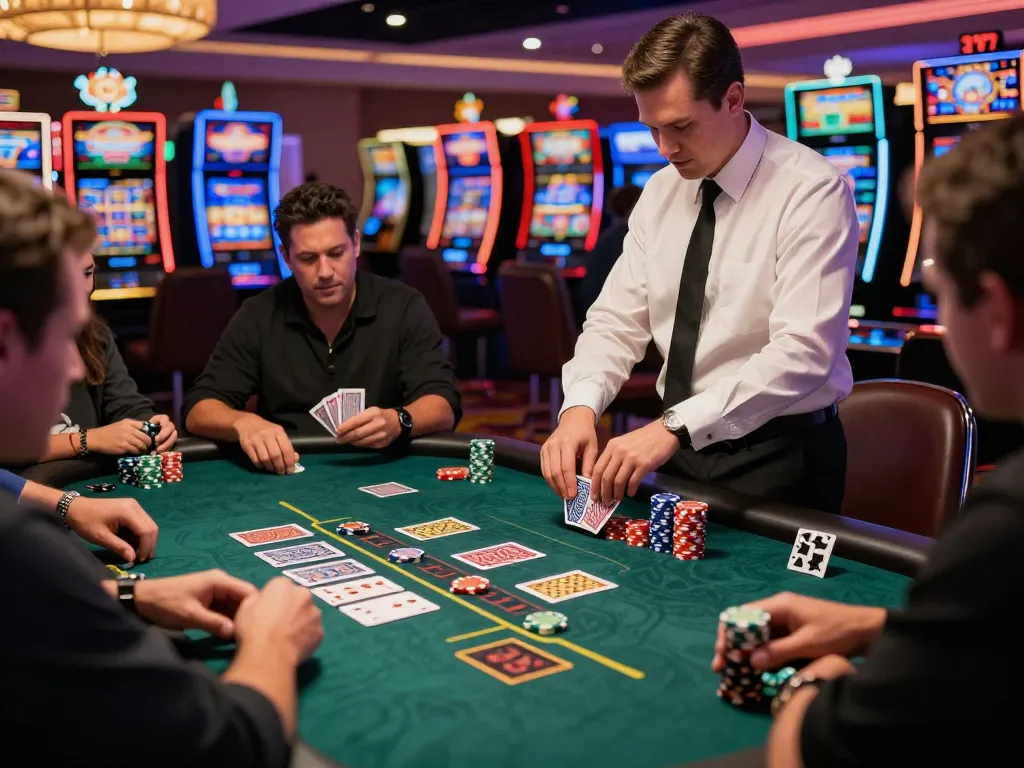 Players engage in high-stakes blackjack at a Sunwin casino table, highlighting strategy and thrill of gameplay.
