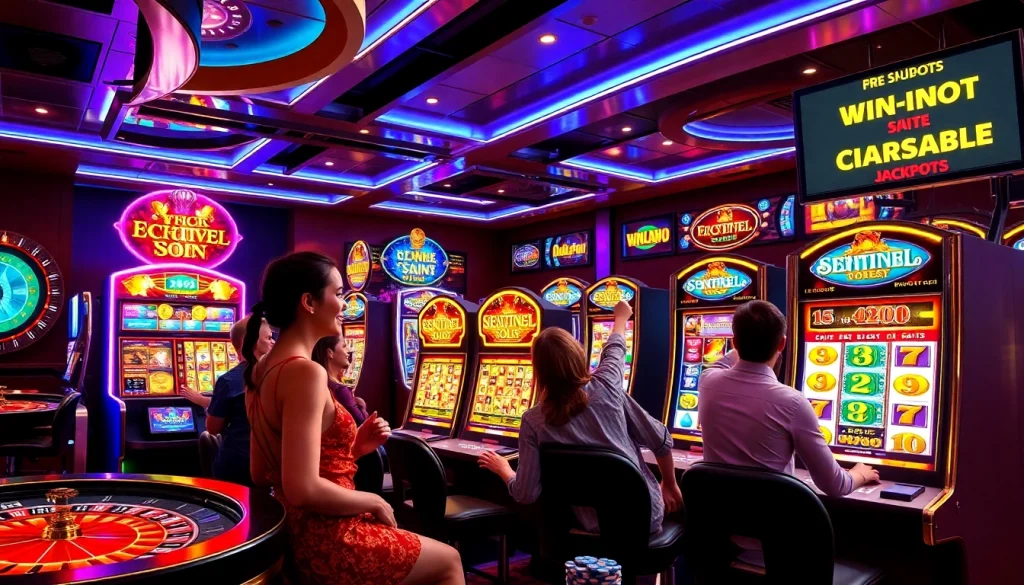 Excited players enjoying the Pen4d slot game experience in a vibrant casino atmosphere.