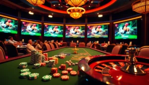 Exciting scene showcasing BJ88 đá gà action with vibrant casino elements and live betting excitement.