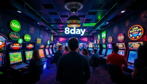 8day gaming platform showcasing vibrant slots, live dealers, and user engagement.