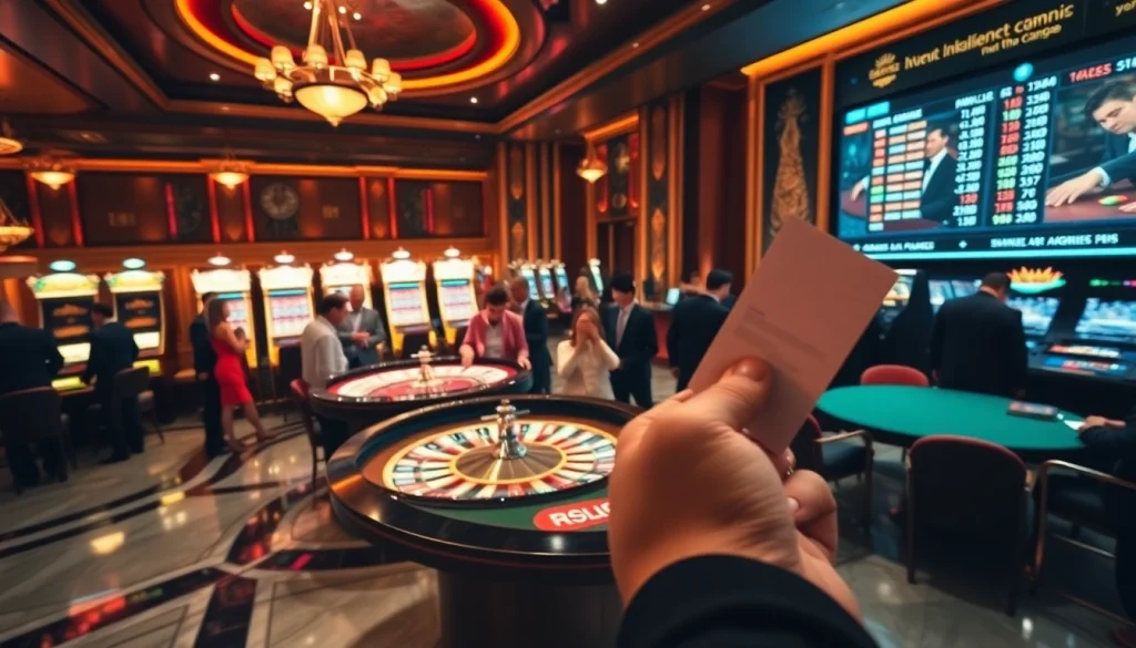 Scène engageante de joueurs profitant du casino en ligne argent réel avec roulette et machines à sous.