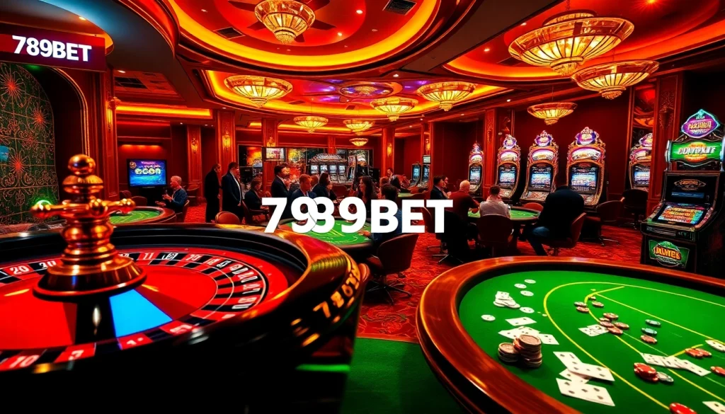 Experience the excitement of gambling at 789BET with engaging casino images featuring vibrant tables and lively players.