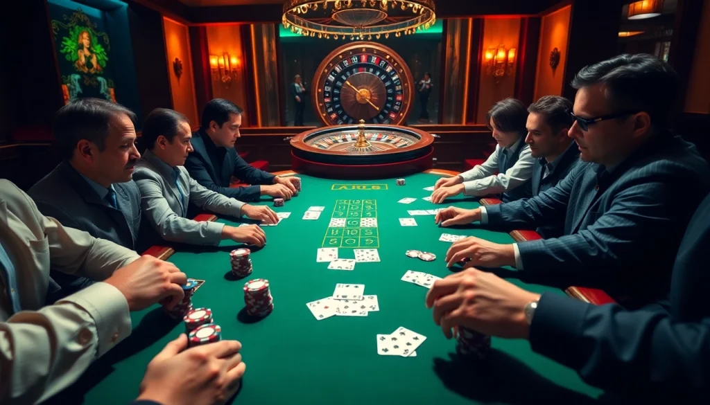 Players enjoying a strategic poker game at 789club's elegant casino.
