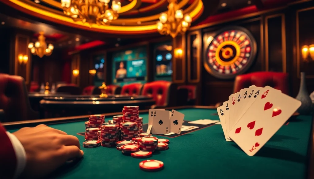 Exciting poker scene with glamorous details highlighting pokergacor gameplay and strategy.