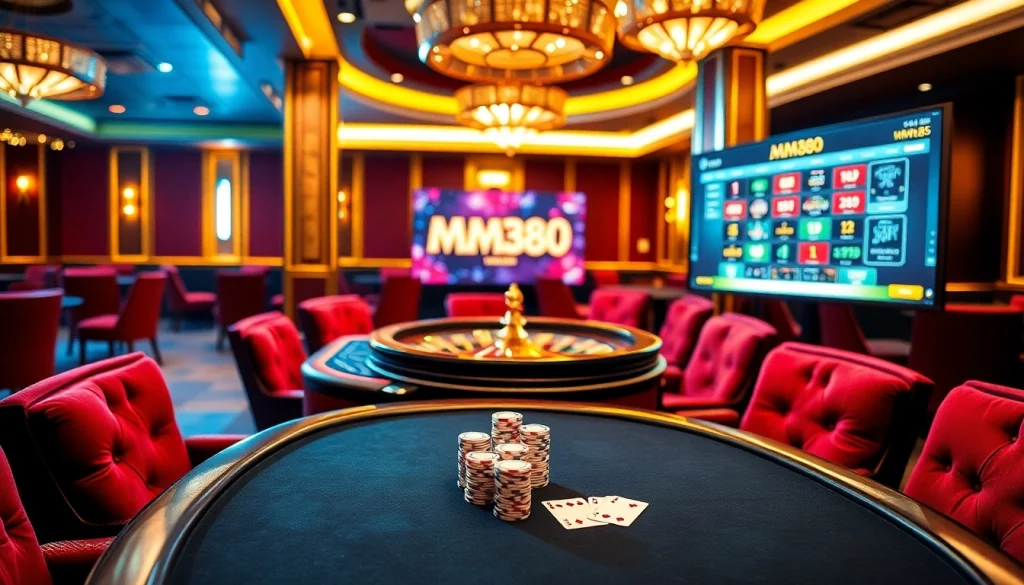 Experience the thrill of MM88 gaming at a luxurious poker table with vibrant chips and cards.