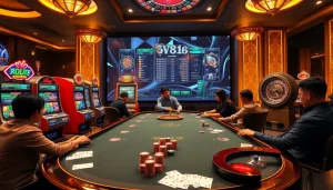 Experience the thrilling atmosphere of sv388 trang chủ with exciting poker games and vibrant slot machines.