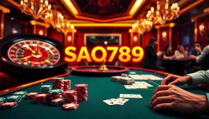 Players engaged in thrilling games at sao789's luxurious casino setup with exciting atmosphere.