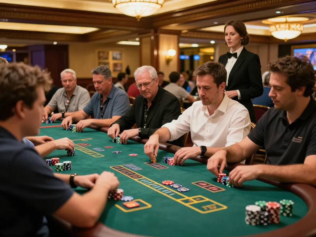Players engaged in a thrilling blackjack game at FC88 casino, showcasing strategy and excitement.