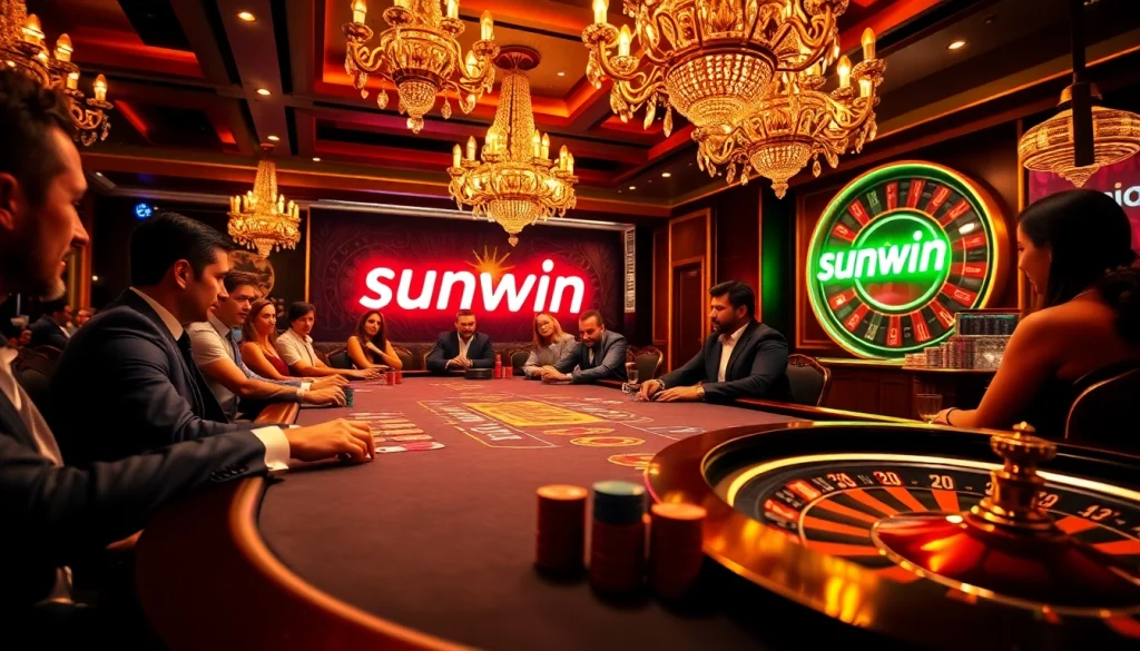 Engaging high-stakes poker scene showcasing sunwin at a luxurious casino
