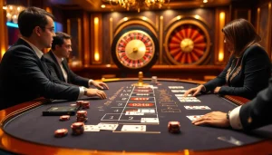Experience the thrill of gaming at 33WIN with players at a luxurious blackjack table.