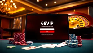 Register for an exciting experience at Đăng Ký Nhà Cái 68VIP with vibrant gaming visuals and luxury atmosphere.