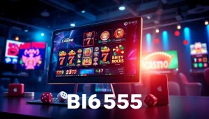 Bl555 online casino interface showcasing vibrant games and dynamic lighting.