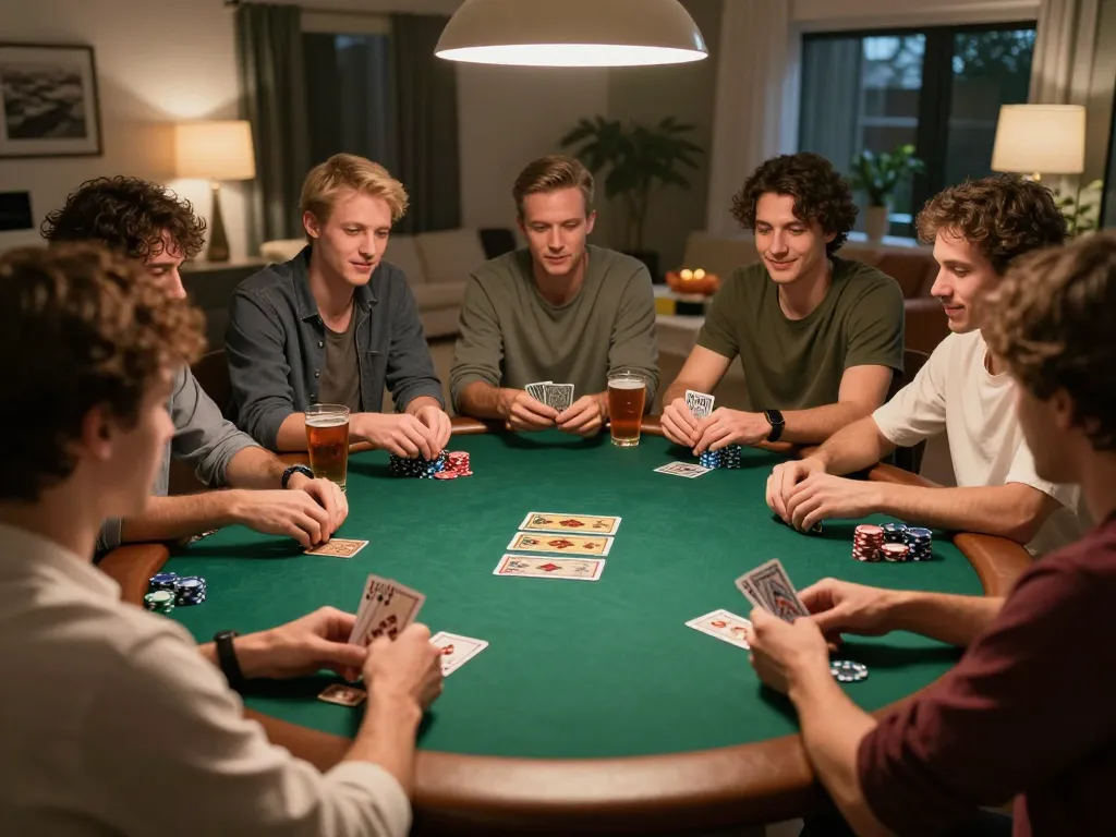 Engaging poker night with friends, showcasing strategic gameplay and social interaction while playing slot gacor.