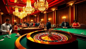Experience excitement at uu88 casino with high-stakes roulette, vibrant decor, and elegant players.