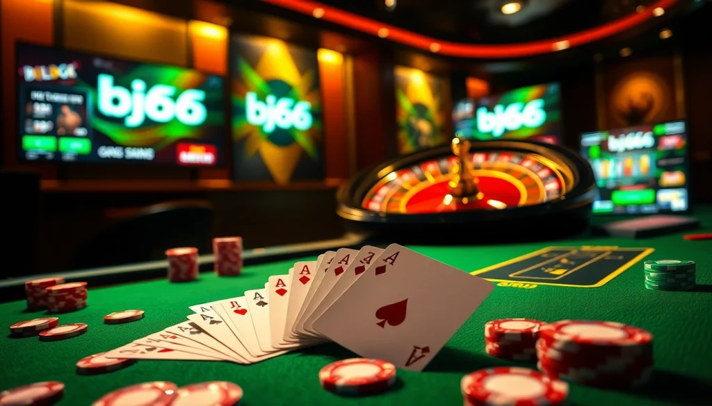 Experience thrilling gameplay at bj66 with premium poker and casino setups showcasing excitement and style.