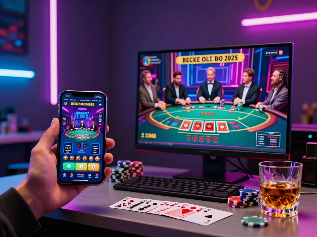 Exciting baccarat gaming atmosphere showcasing online baccarat site features with smartphone and computer displays.