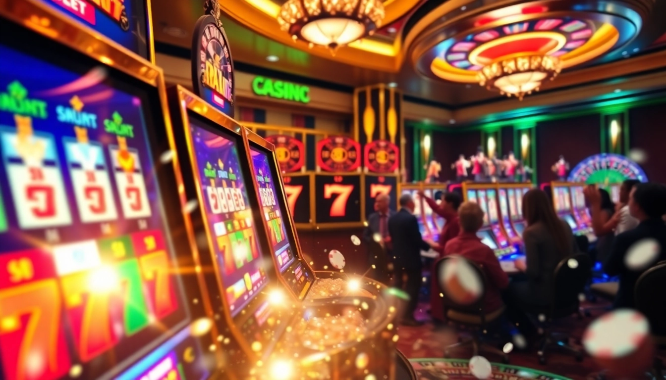 Exciting slot 777 machine with sparkling jackpots and vibrant casino atmosphere for gamblers.