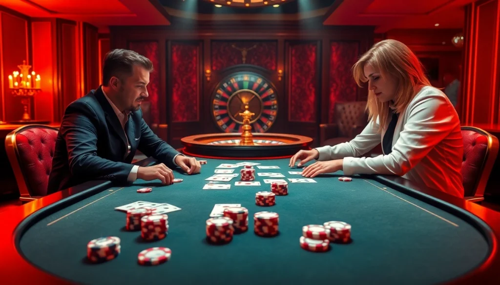 Intense poker strategy in action at a luxurious casino featuring Nowgoal betting options.