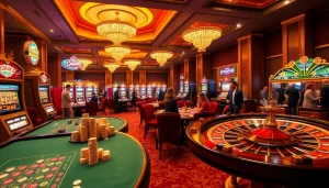 Players enjoying the vibrant ZX88 online casino with exciting games and lavish decor.