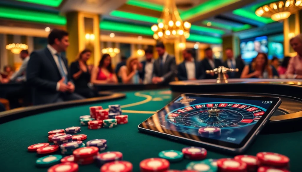 S8 smartphone on a casino table, highlighting vibrant chips and a roulette wheel in a lively gaming scene.