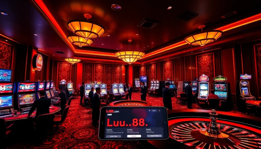 Experience thrilling gameplay with lu88.cn.com, featuring poker tables and vibrant slot machines.