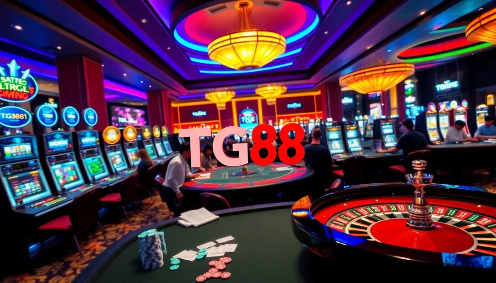 Experience the excitement of gambling at TG88 with vibrant casino tables and enthusiastic players.
