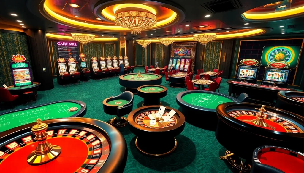 LUCK8 online casino showcasing luxurious tables, vibrant slots, and engaging gameplay atmosphere