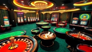 LUCK8 online casino showcasing luxurious tables, vibrant slots, and engaging gameplay atmosphere