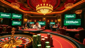 A dynamic scene of players enjoying high-stakes gaming at a luxurious casino featuring https://23win.cooking/ elements.