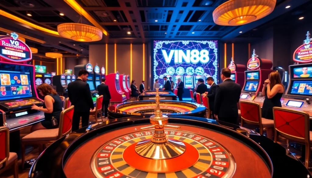 Experience the thrill of winning at VIN88's premier casino games, with vibrant slot machines and engaging tables.