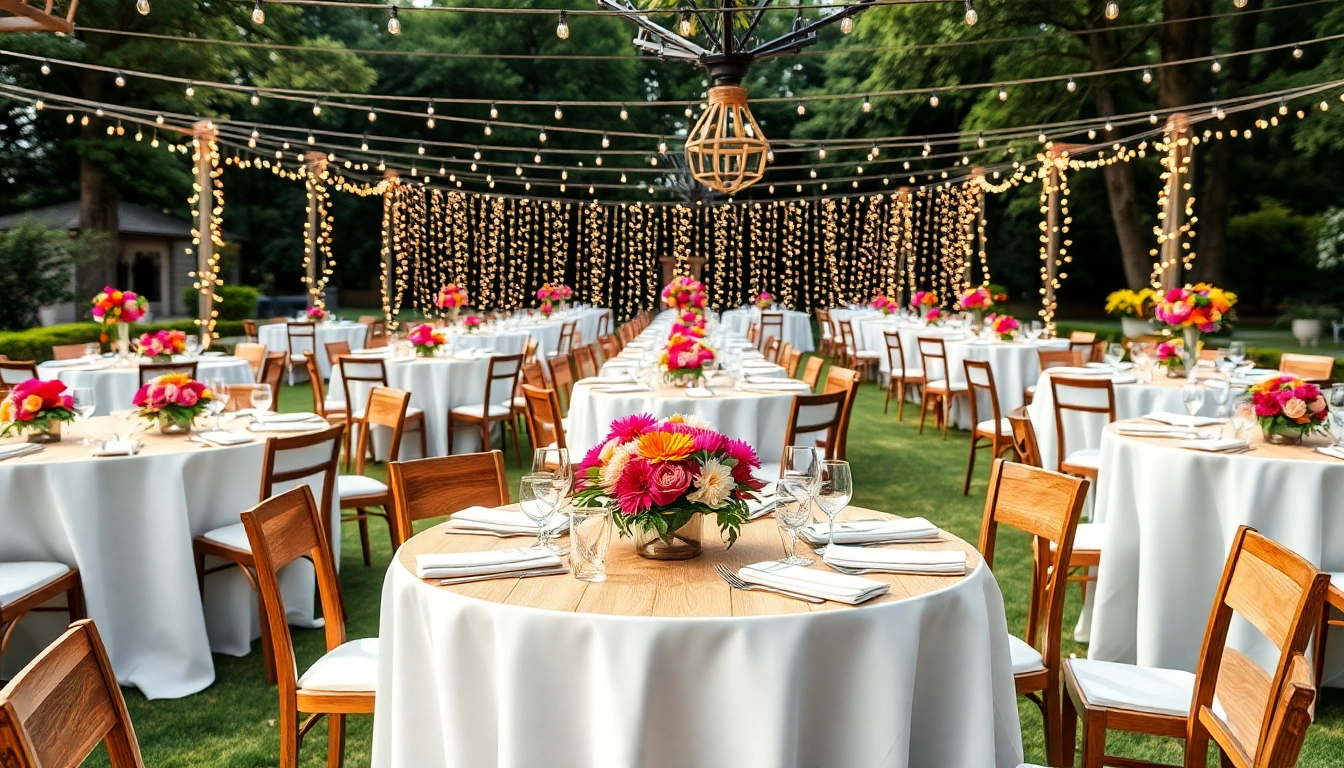 Beautifully arranged Table Rentals enhancing an outdoor event's atmosphere with elegant decor.