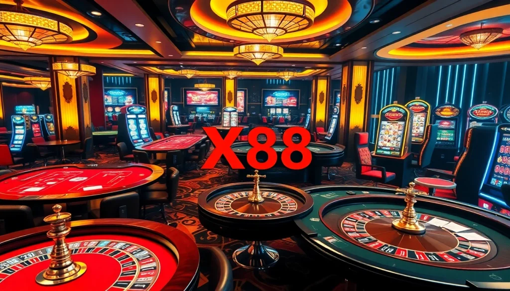 Players enjoying casino games at X88 online casino with vibrant tables and interactive experiences.