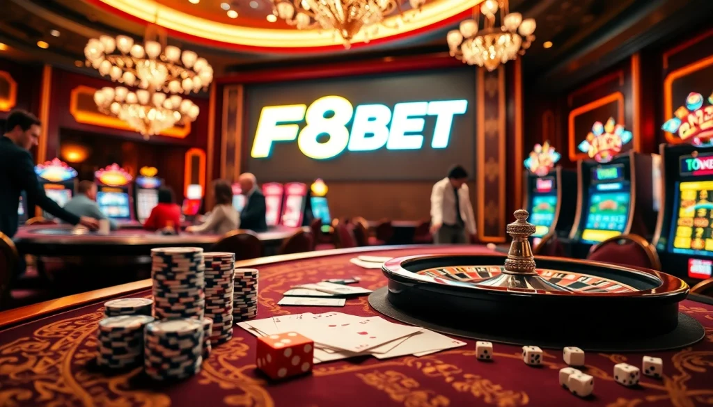 Gamblers enjoying the excitement of high-stakes betting at F8BET casino tables.