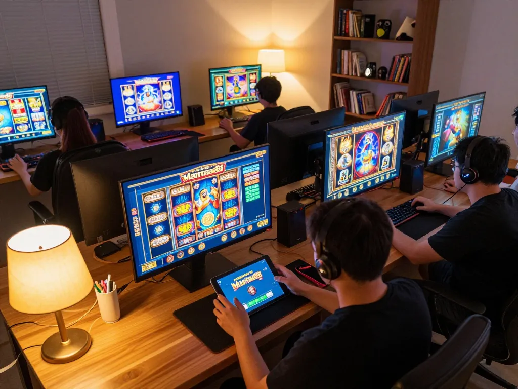 Mantap88 - Best Link Free Credit Casino player engaged in online slot games at home office