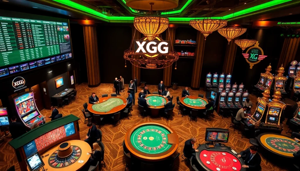 Experience the excitement of betting at XXGG's upscale casino with vivid gaming tables and live odds.