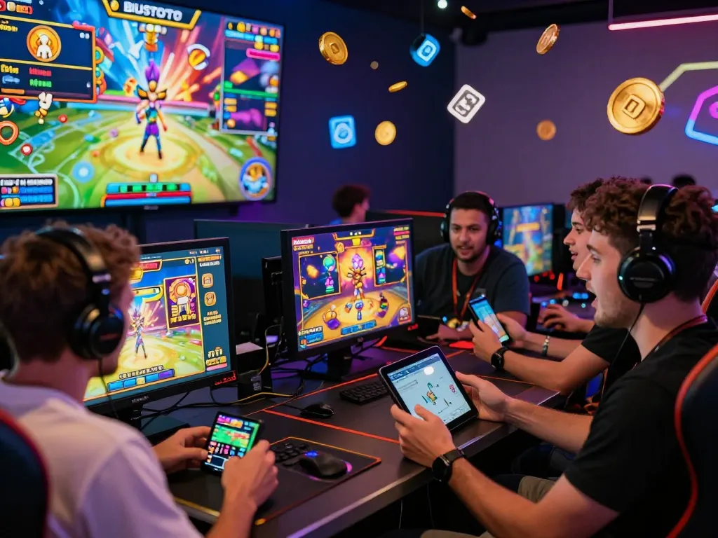 Players enjoying immersive slot games on BIUSTOTO platform with vibrant graphics.