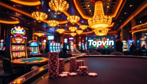 Topvin casino experience featuring players at vibrant gaming tables, showcasing high stakes and excitement.