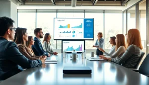 Business team conducting a Bid-No-Bid Analysis in a bright conference room.