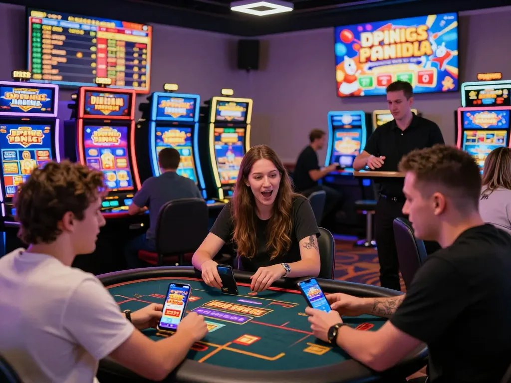 Players celebrating at Spin Panda Casino with engaging no deposit offers and lively atmosphere.