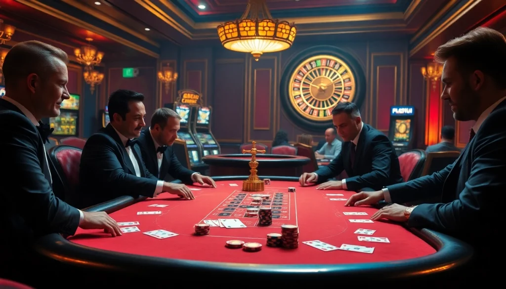 Experience mb66 action at a luxurious casino table with poker chips and cards.