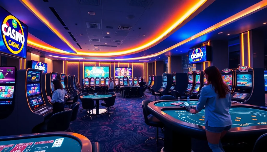 Engaging online casino atmosphere showcasing Fly88's vibrant gaming experience with digital interfaces.