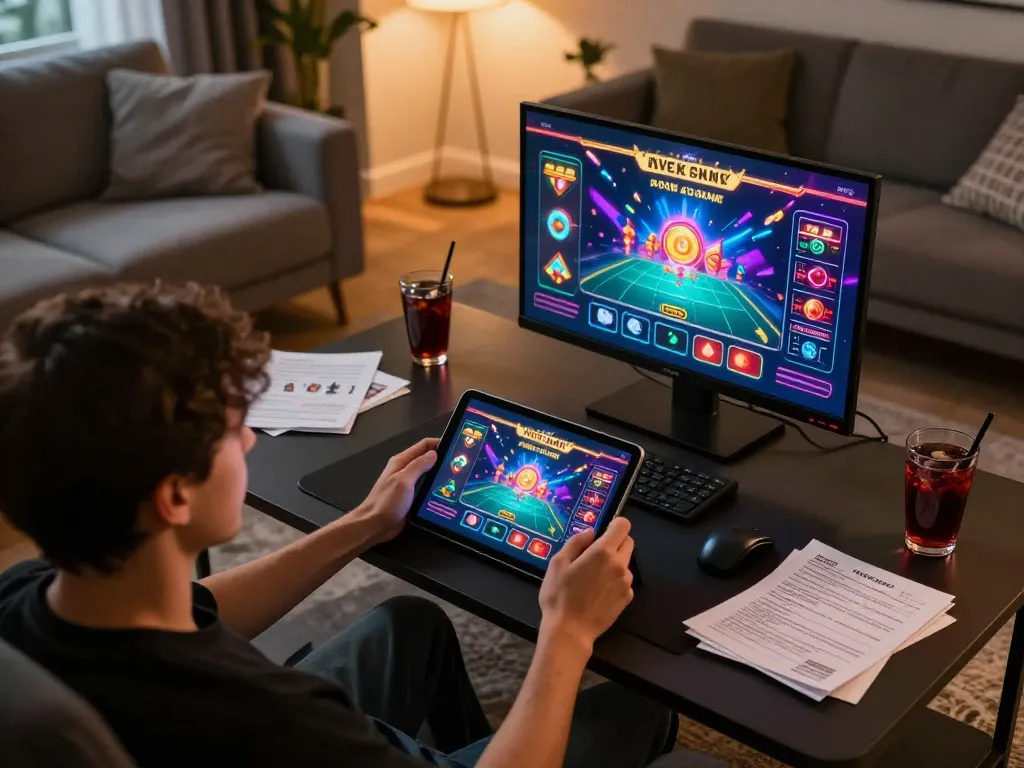 Engaging in Haywin's online gaming app while enjoying a cozy home environment.