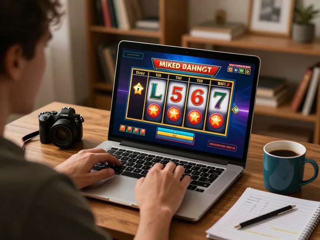 L567 player engaging with online slot game, enjoying a strategic approach at home.