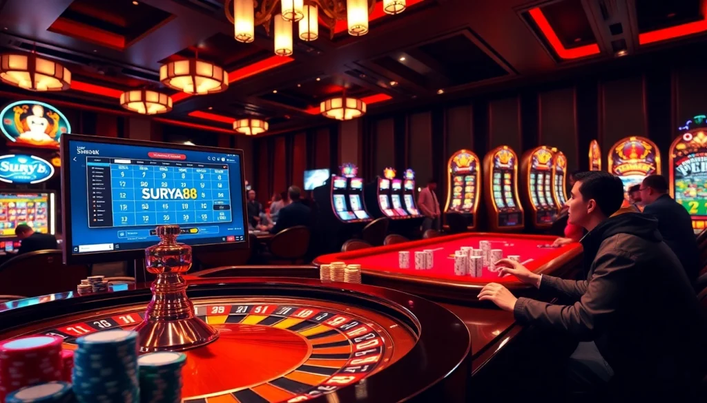 Pemain yang antusias menikmati slot online di platform kasino mewah Surya88.
