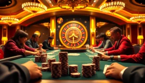 Participer à une partie de poker dans un luxueux casino en ligne argent réel avec des jetons et des cartes vibrants.